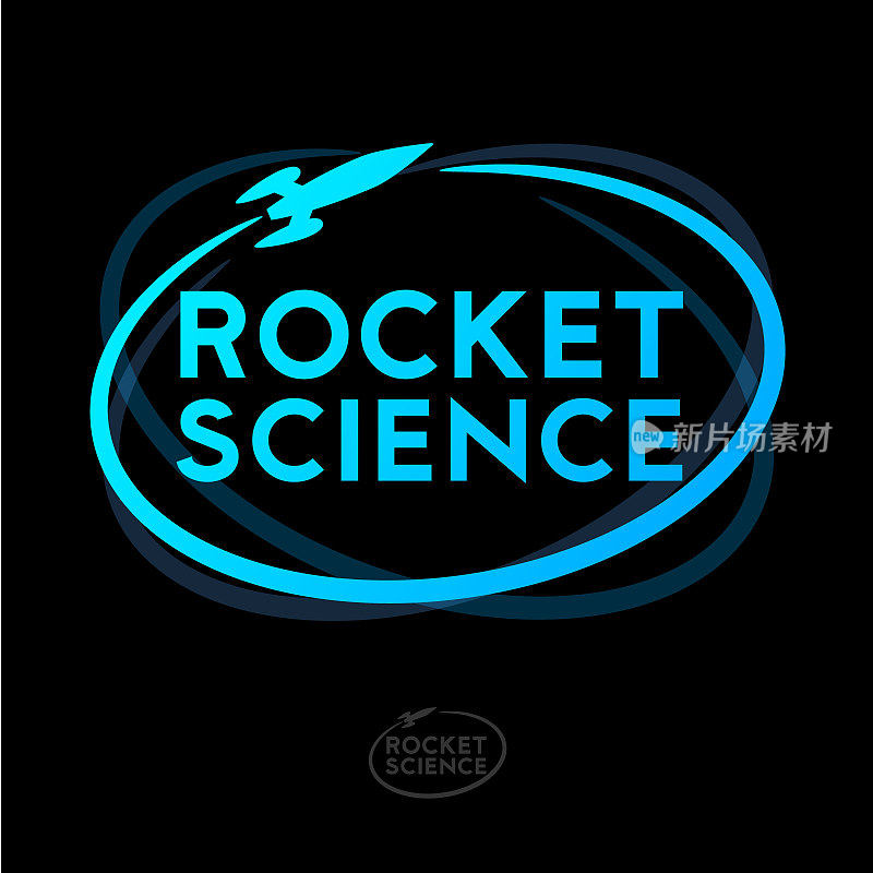 火箭科学图标。火箭会徽。轨道内的火箭和字母。
