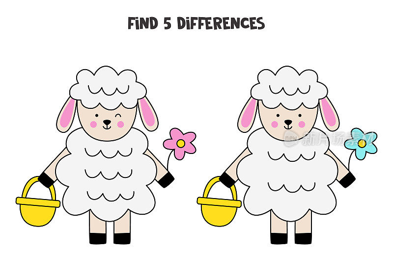 找出两只可爱的复活节绵羊之间的3个不同点。