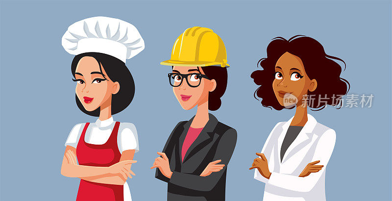 不同群体的女性选择不同职业的工作矢量图