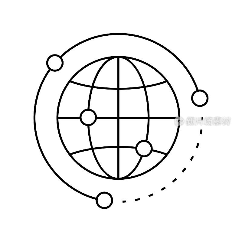 全球业务矢量线图标,简单细线图标