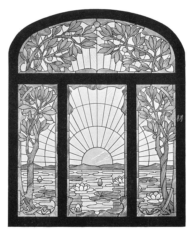 彩色玻璃窗蒂凡尼新艺术插画1898年