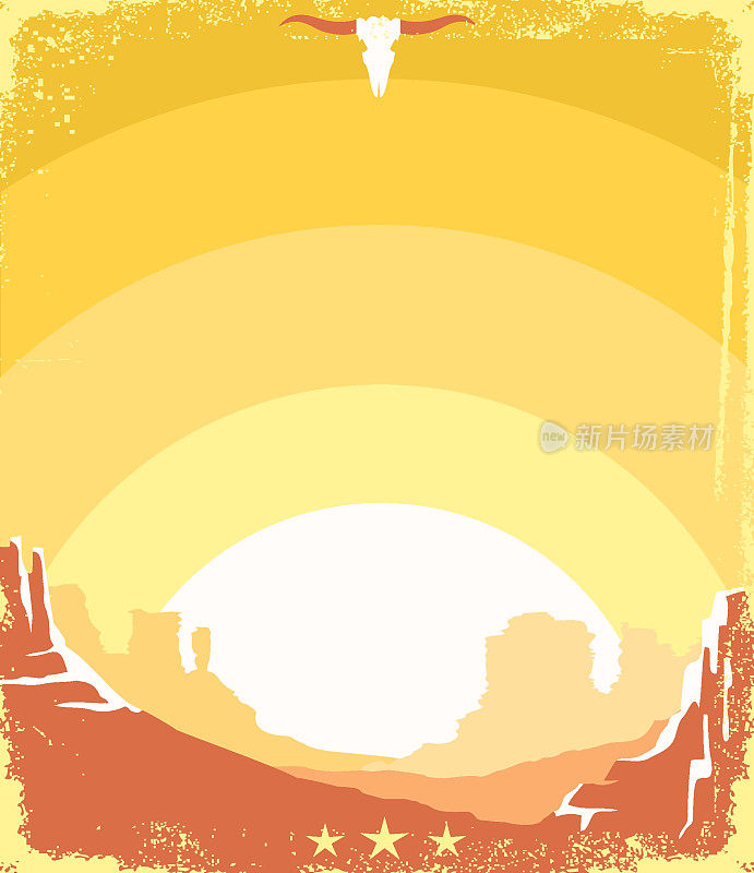 亚利桑那州沙漠海报的文字背景。矢量狂野西部插图美国抽象沙漠日落抽象景观
