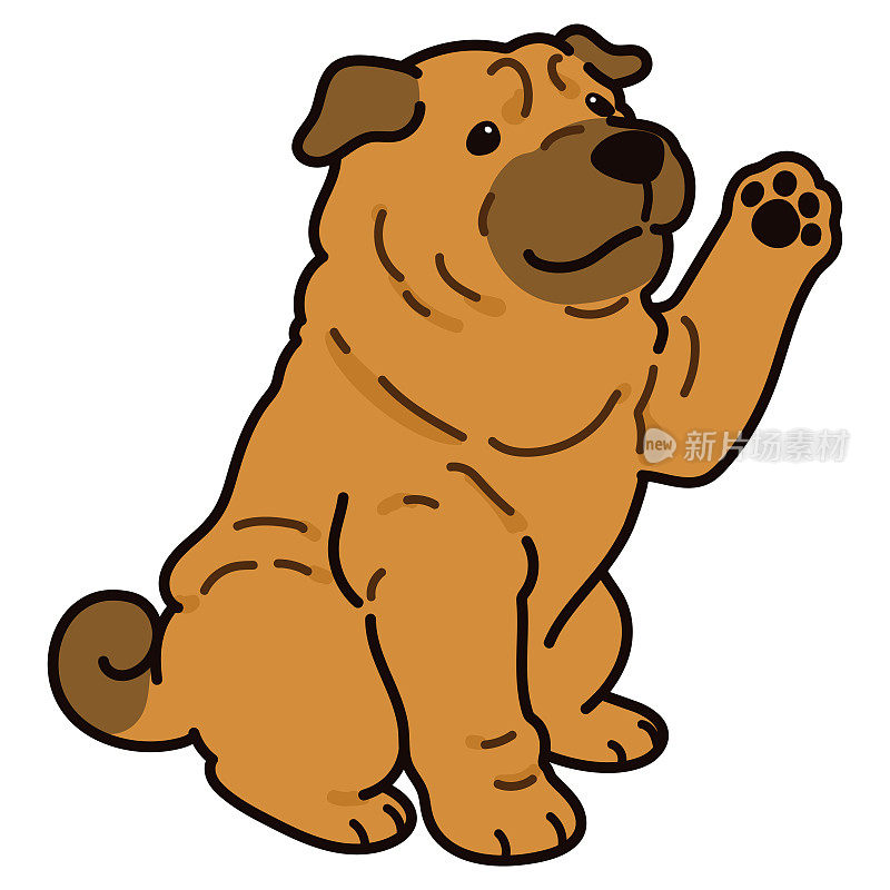 沙皮狗坐着挥手的简单而可爱的插图
