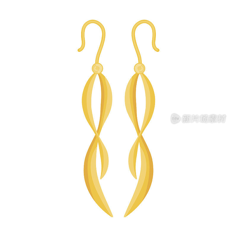 黄金波浪耳环珠宝矢量插图。金、银、珍珠首饰。石头或钻石戒指，耳环，手镯