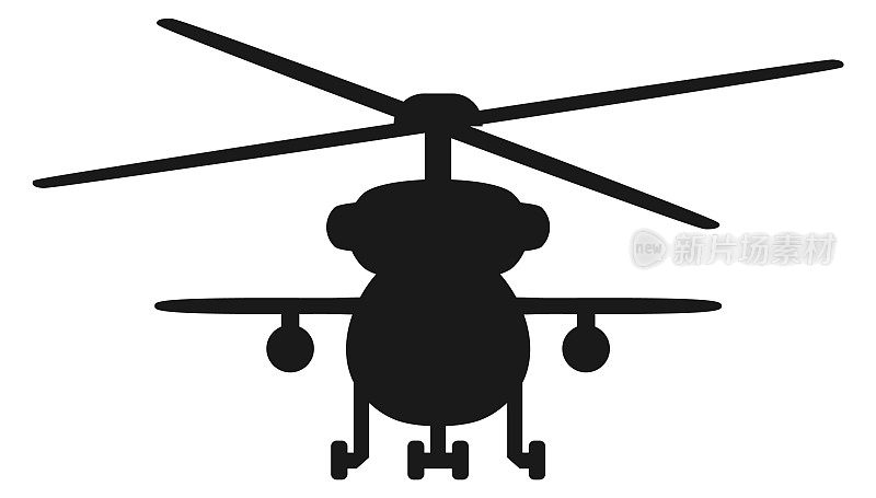 军用直升机黑色剪影。空军运输