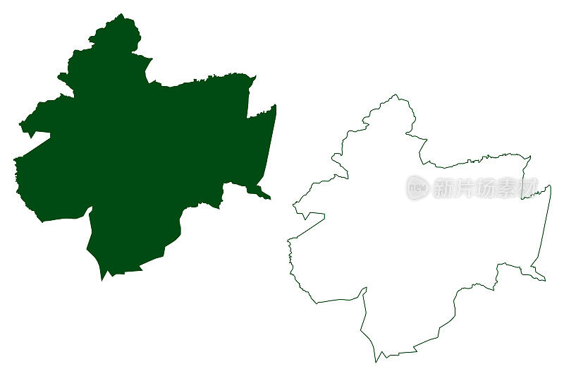 列奥纳多布拉沃市(自由和主权州格雷罗，墨西哥，美国墨西哥州)地图矢量插图，涂鸦草图列奥纳多布拉沃地图