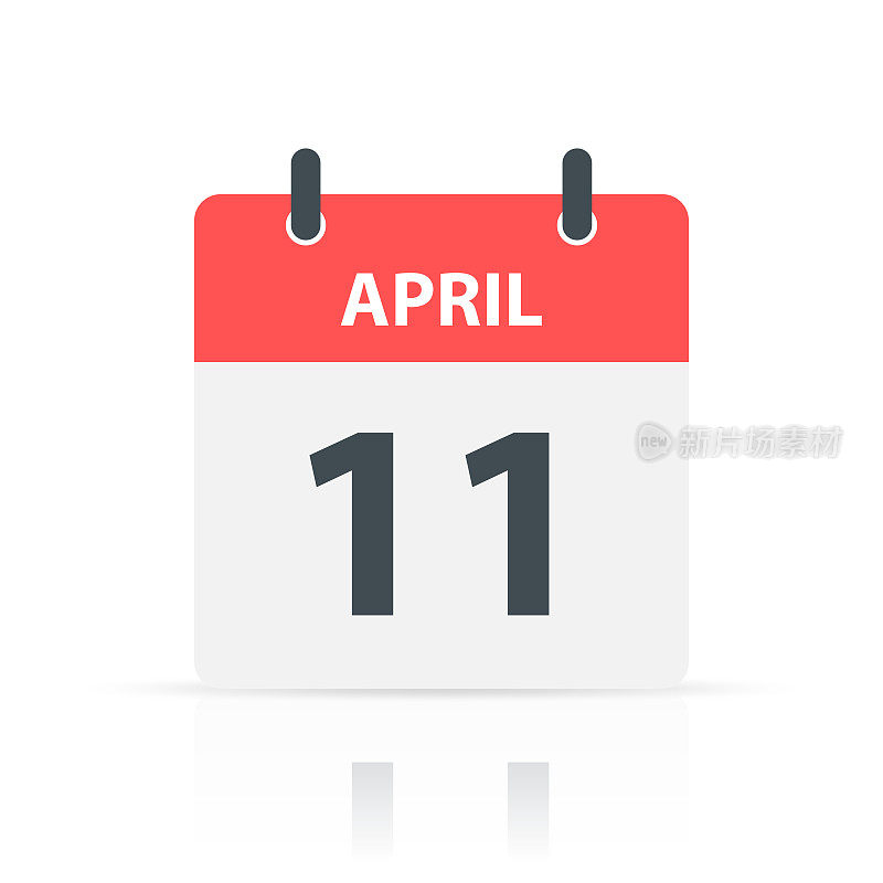 4月11日-每日日历图标与反射白色背景