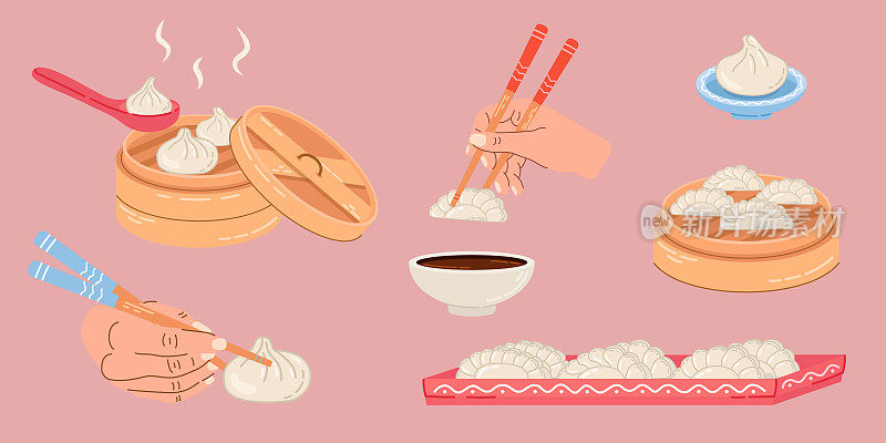 中国国菜饺子的插图。