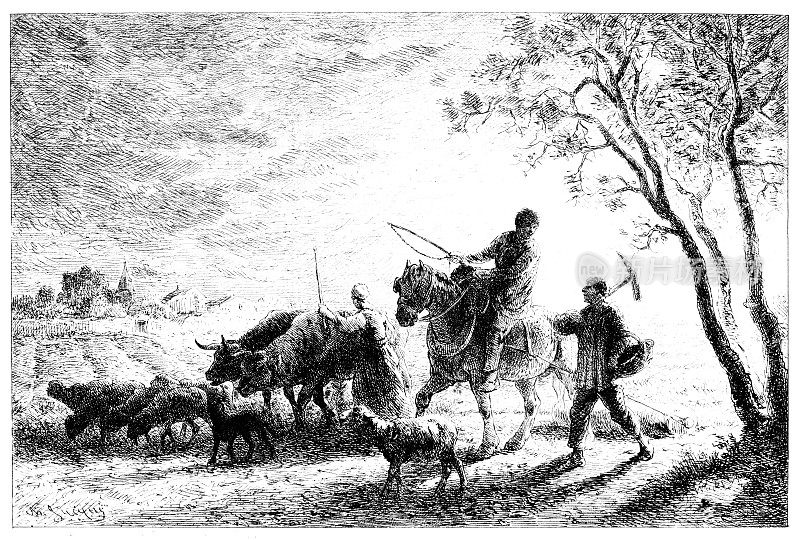 农民移动动物雕刻1888年