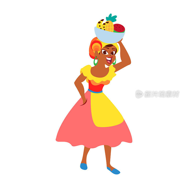 哥伦比亚妇女，头上戴着水果篮