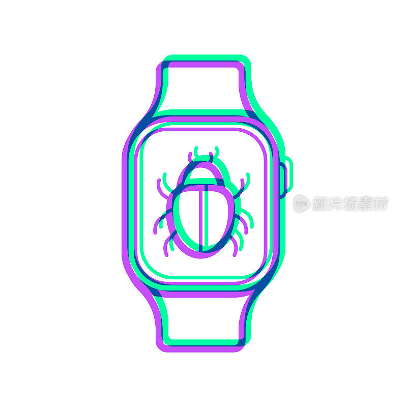 有bug的智能手表。图标与两种颜色叠加在白色背景上