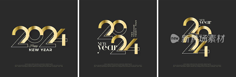 复古设计新的2024年与闪亮的豪华金色。高级矢量设计的背景，封面，海报，横幅，日历和新年快乐2024庆祝活动。