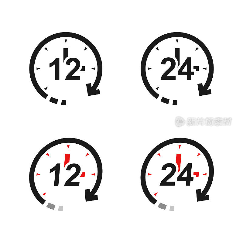 12和24小时图标集矢量设计。