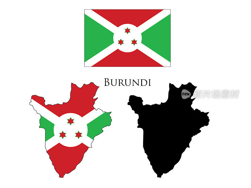 布隆迪国旗和地图插图矢量