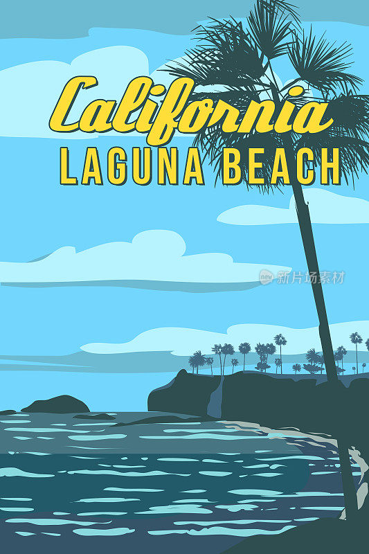 加州拉古纳海滩复古旅游海报