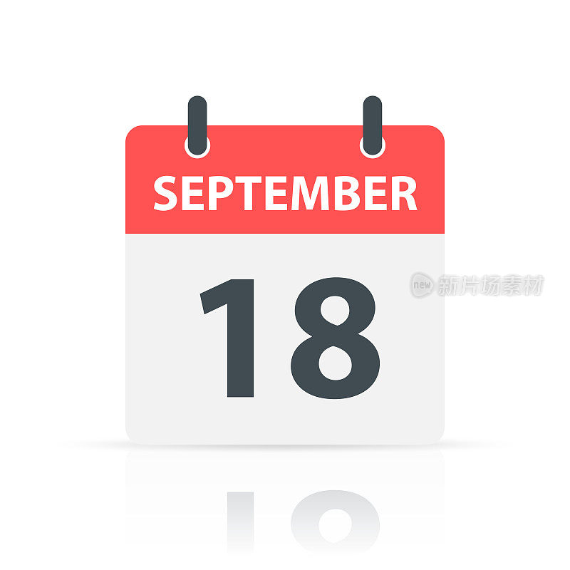 9月18日-每日日历图标与反射白色背景
