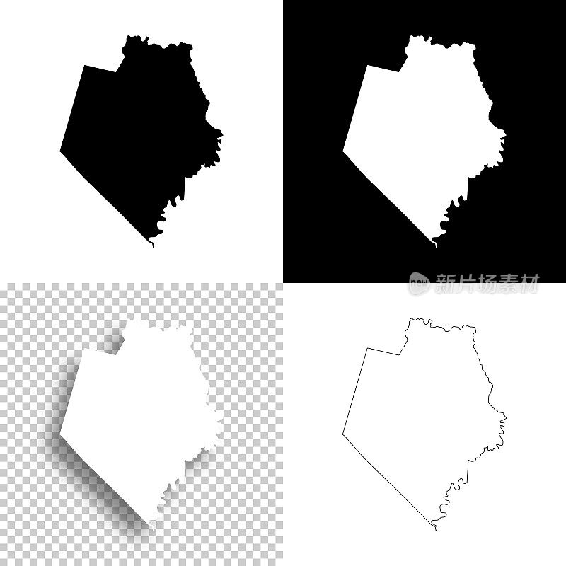 洛克卡斯尔县，肯塔基州。设计地图。空白，白色和黑色背景