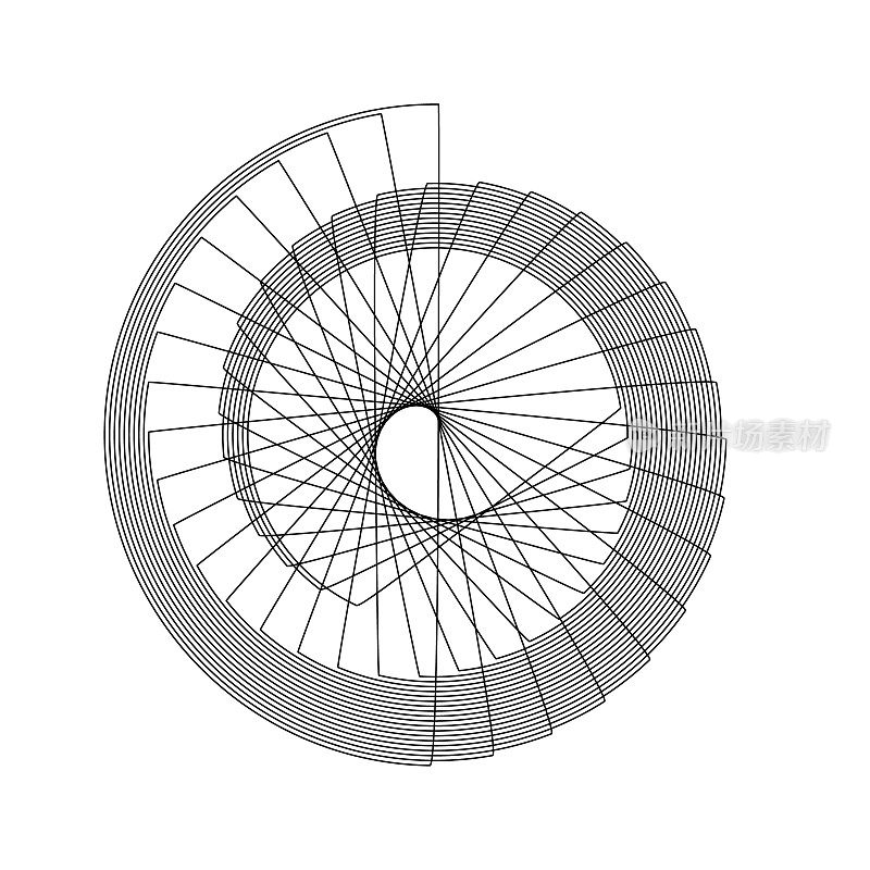 抽象几何螺旋设计在黑色在白色的背景。