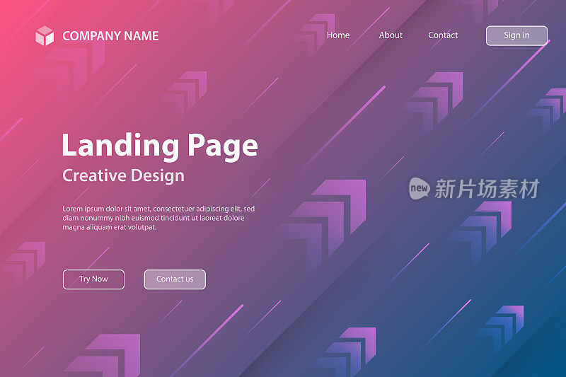 登陆页面模板-抽象设计与上升的箭头-时髦的粉红色梯度