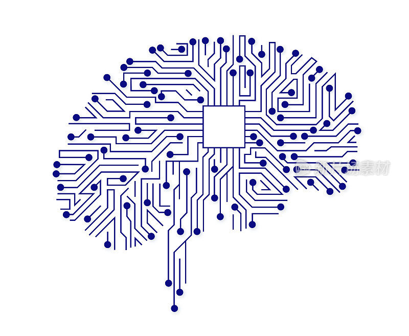 用电路板作为脑解剖隔离在白色上的人脑部分示意图