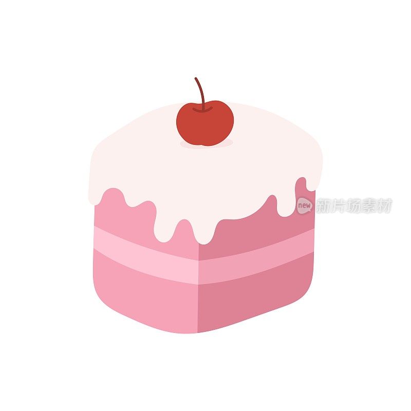 用樱桃装饰的粉色小蛋糕插图