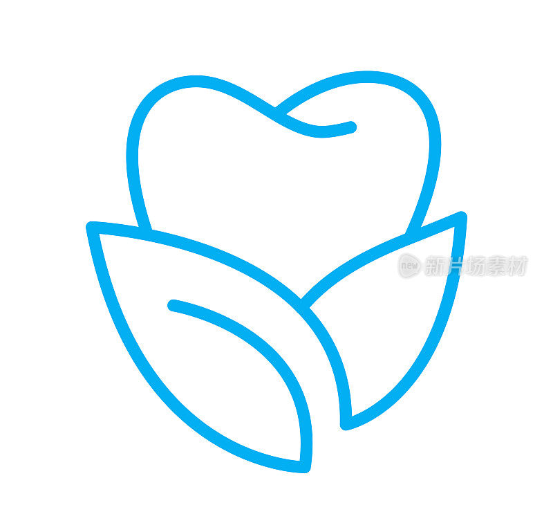 蓝牙和两叶单线标志图标。向量牙科的象征。医学信号。Dentalhealth牙齿。干净洁白，健康。牙科医疗护理模板