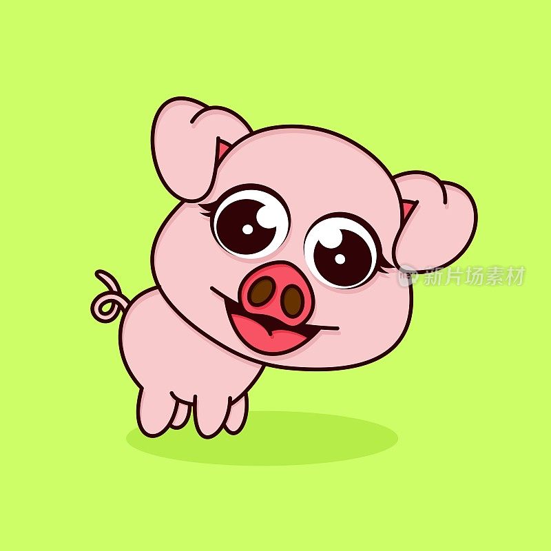 可爱的小猪在平面设计。卡通插图