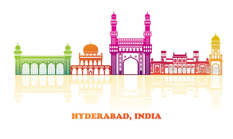 印度海得拉巴城市色彩斑斓的天际线全景