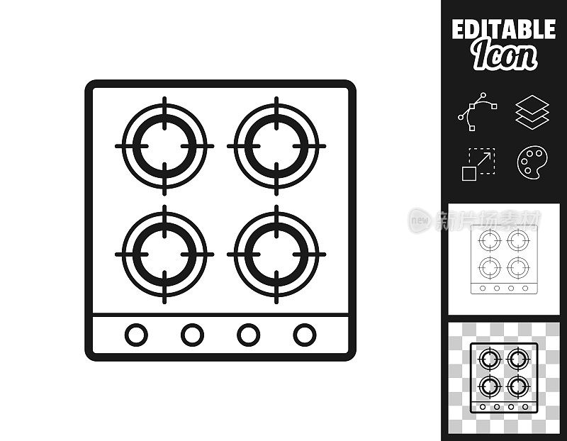 煤气炉-俯视图。图标设计。轻松地编辑