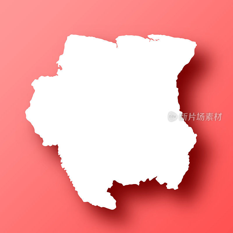 苏里南地图红色背景与阴影