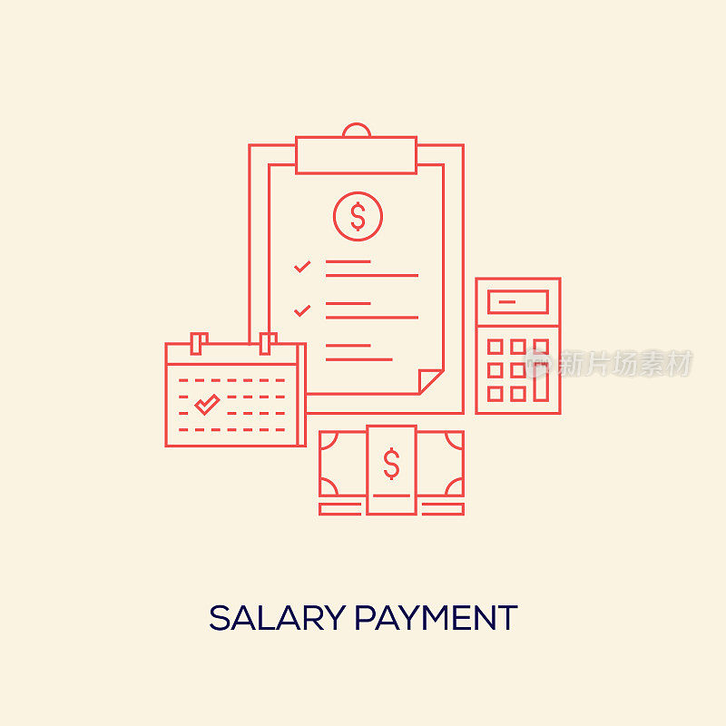 薪金支付相关设计与线图标。简单的轮廓符号图标。