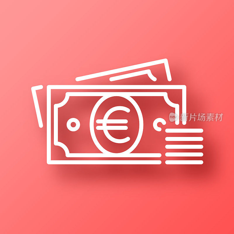 欧元-现金。图标在红色背景与阴影