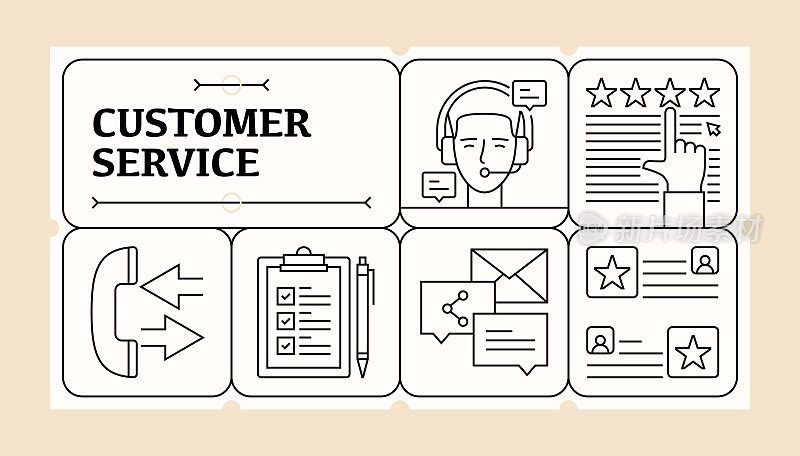 客户服务线图标集和横幅设计