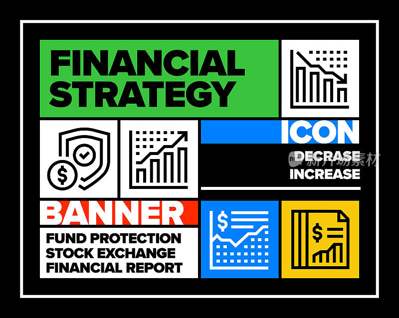 财务战略线图标集和横幅设计