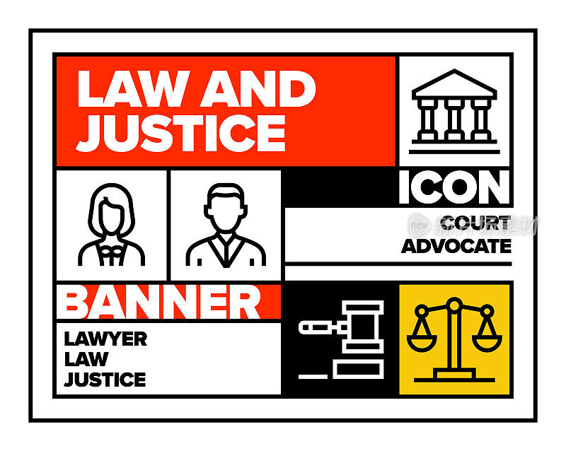法律和正义线图标集和横幅设计