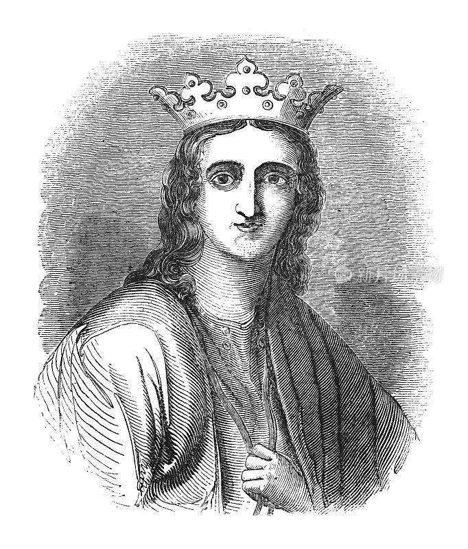 阿基坦的埃莉诺-法国女王(1137-1152)和英国女王(1154-1189)-复古雕刻插图