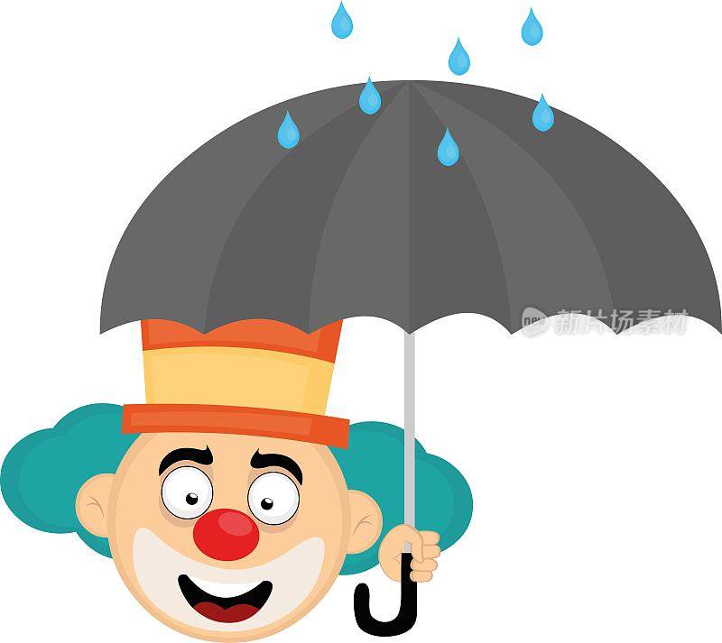 矢量头小丑伞下雨