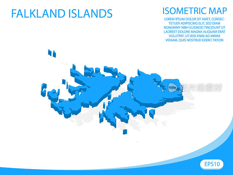 福克兰群岛的现代矢量等距蓝色地图。元素白色背景的概念图易于编辑和自定义。每股收益10