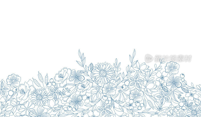 花卉背景与手绘的花和叶子。矢量插图。