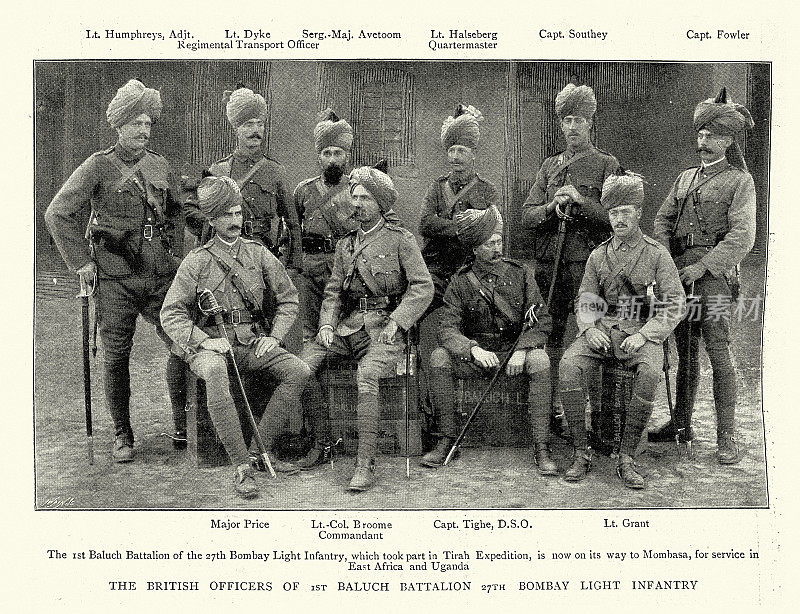 19世纪19世纪90年代，英属印度陆军第27孟买轻步兵第1俾路支营的军官
