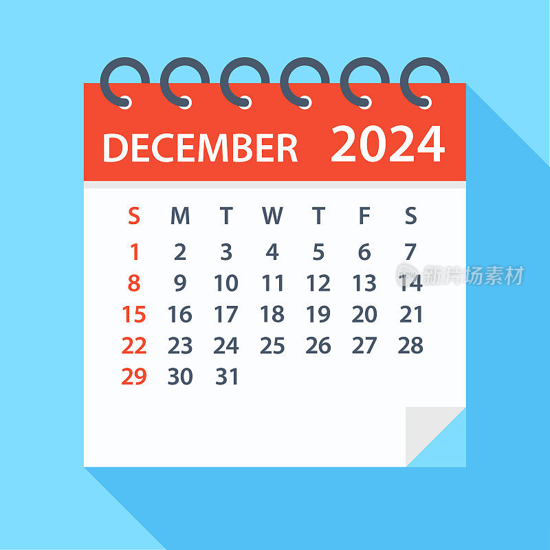 2024年12月-日历。一周从周日开始