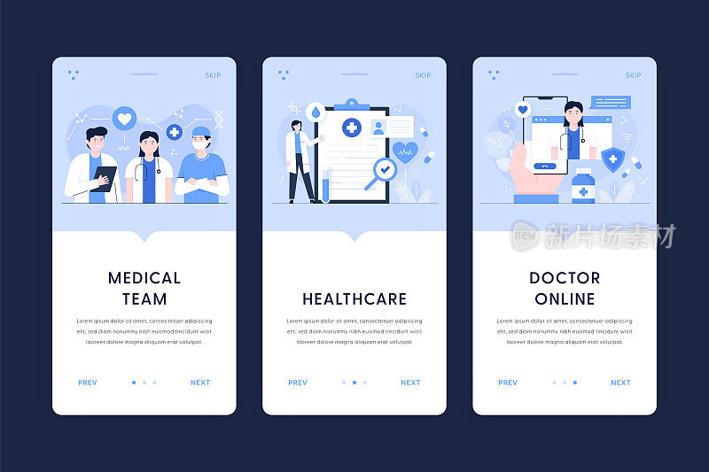 医疗团队，医疗保健，医生在线插图。移动应用程序的用户登录模板