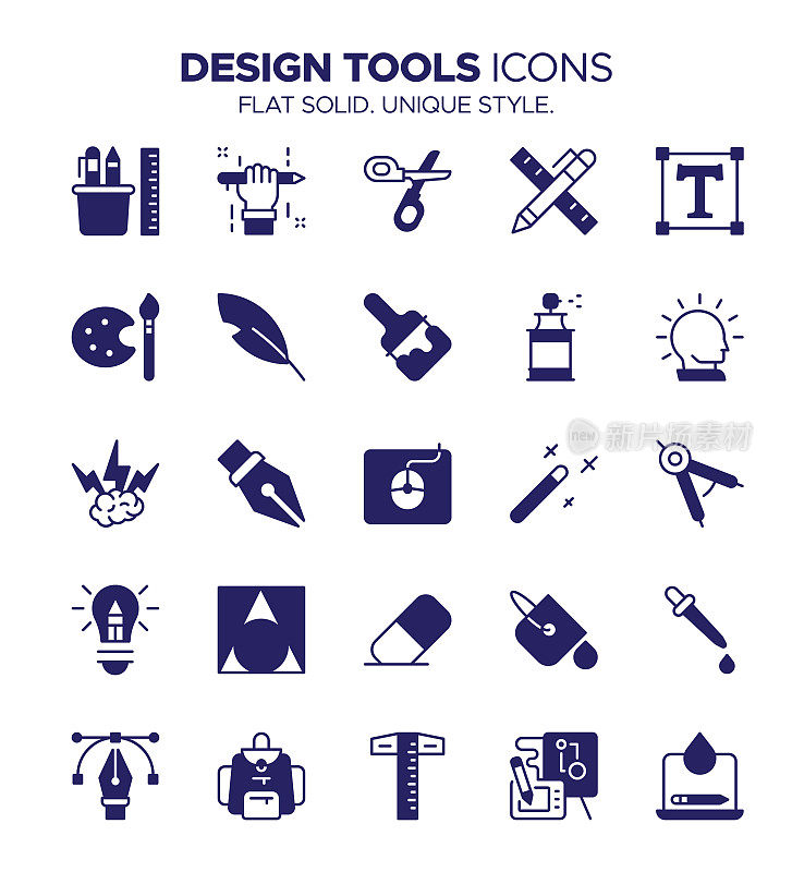 设计工具图标集-图形设计，创造性工具，数字艺术，矢量图形符号