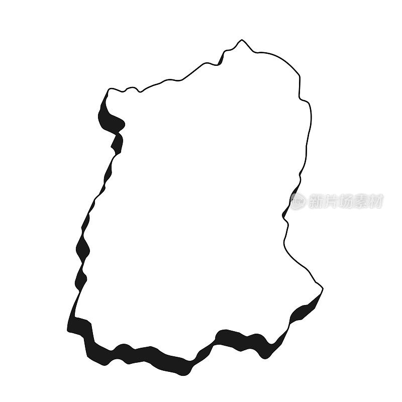 锡金地图与黑色轮廓和阴影在白色的背景