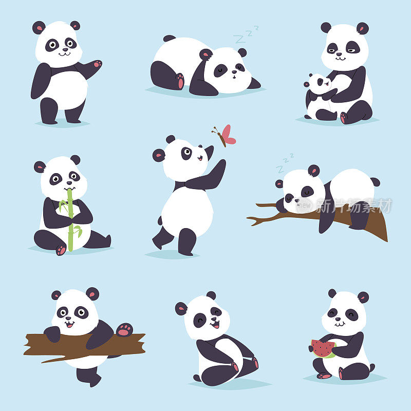 熊猫熊向量集。