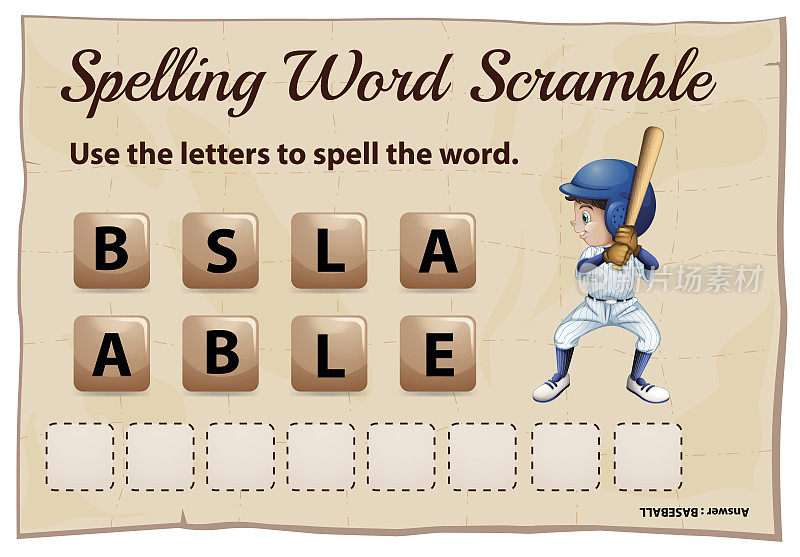 拼写单词scramble游戏模板与单词棒球