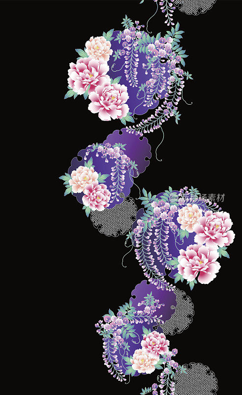 日式紫藤牡丹图案