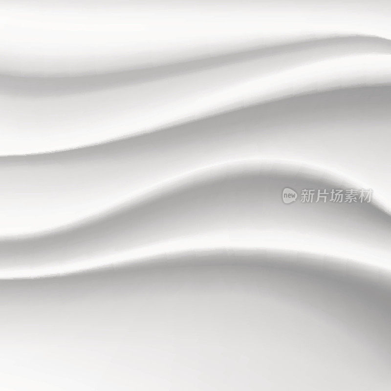 波浪丝抽象背景向量。白色缎子丝质布料织物织物褶皱褶皱