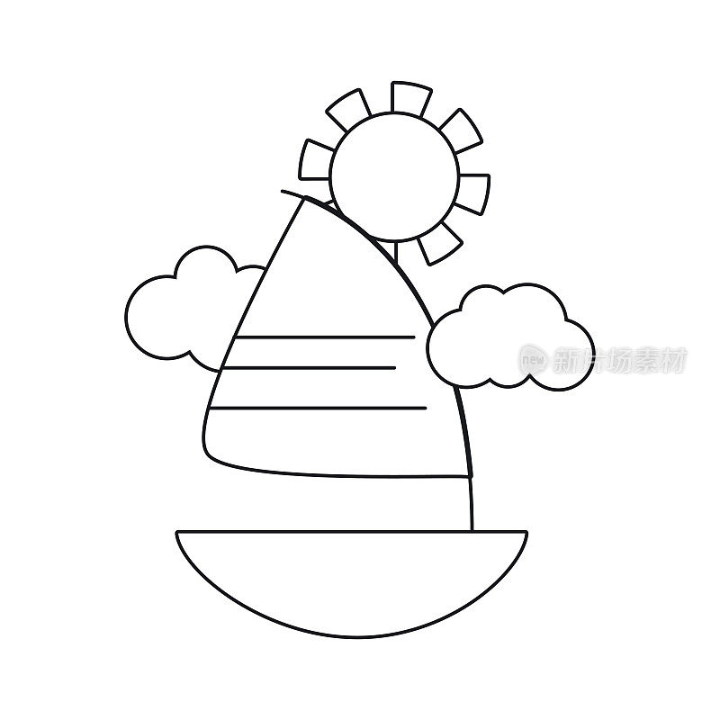 可爱的帆船与云彩和太阳