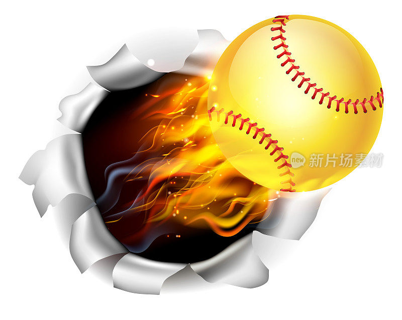 燃烧的垒球撕裂一个洞的背景